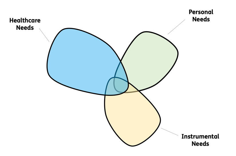 Ven Diagram of care needs for people needing support
